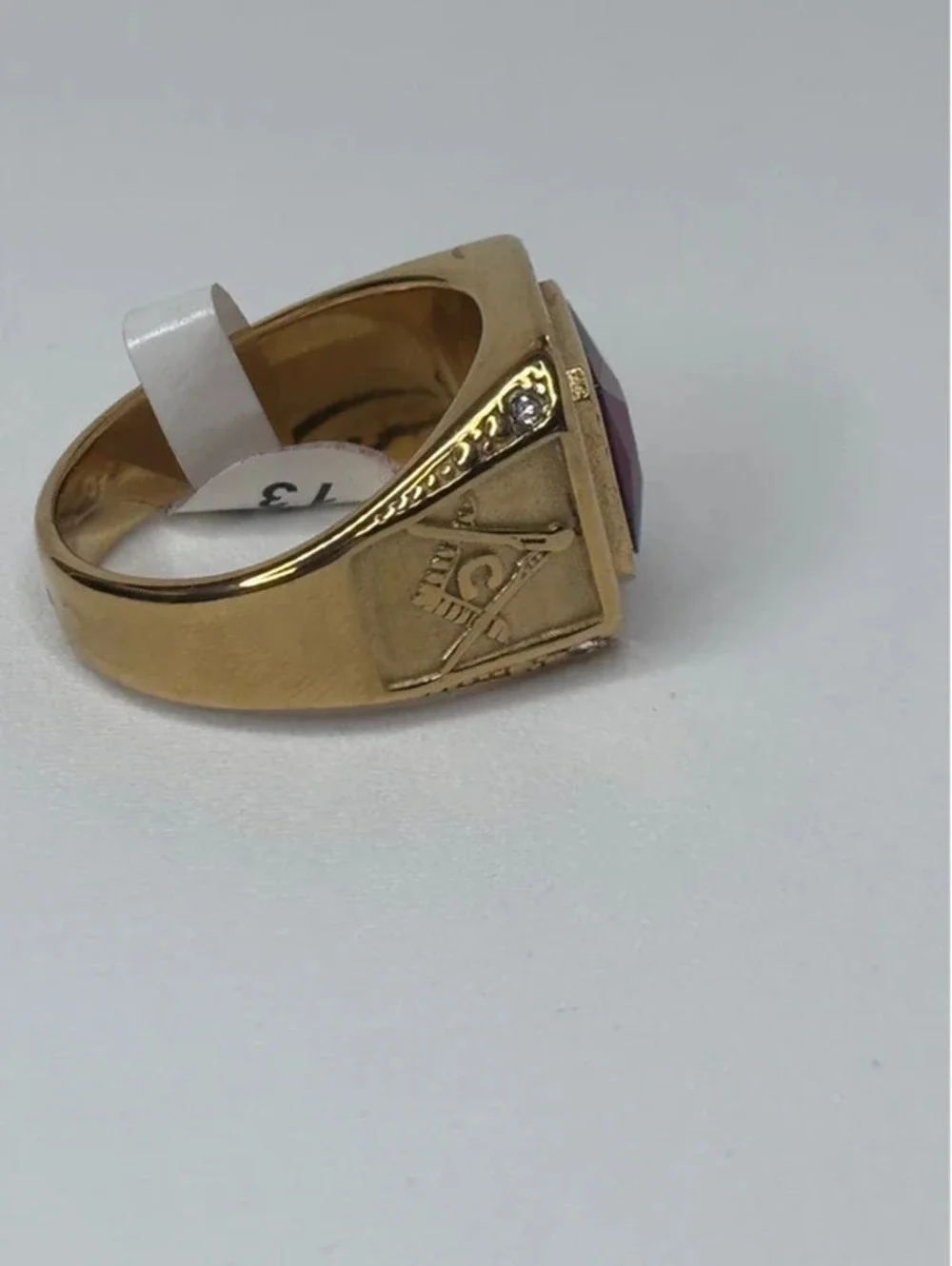 gold tone red CZ statement ring clear accents size 13